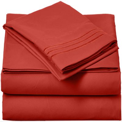 MattRest Luxury Silky-Soft 1800 Series Premium Collection - Wrinkle-Free 4-Piece Bed Sheet Set, Deep Pocket up to 16 inch, Queen Rust, Orange/Rust