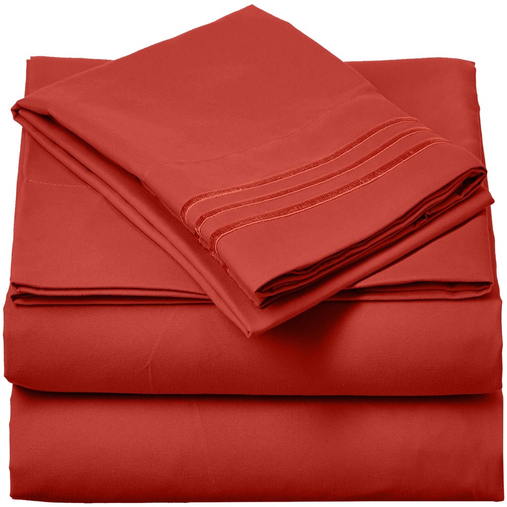 MattRest Luxury Silky-Soft 1800 Series Premium Collection - Wrinkle-Free 4-Piece Bed Sheet Set, Deep Pocket up to 16 inch, Queen Rust, Orange/Rust