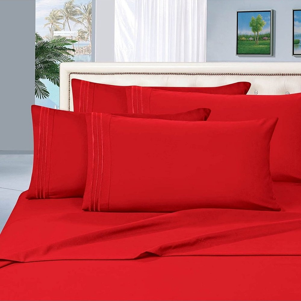 MattRest Luxury Silky-Soft 1800 Series Premium Collection - Wrinkle-Free 4-Piece Bed Sheet Set, Deep Pocket up to 16 inch, California King, Red, (COMIN18JU038756)