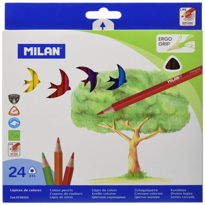 MILAN TRIANGULAR ERGO GRIP COLORED PENCILS 24PC SET