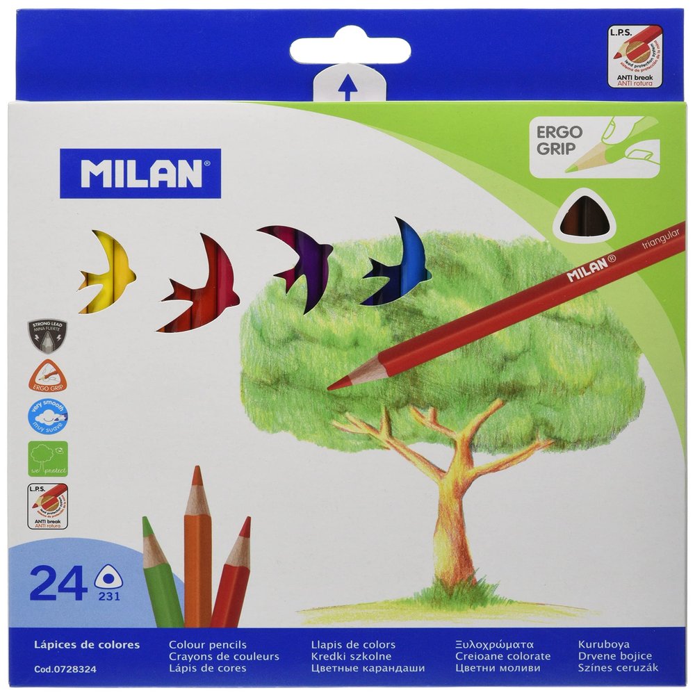 MILAN TRIANGULAR ERGO GRIP COLORED PENCILS 24PC SET