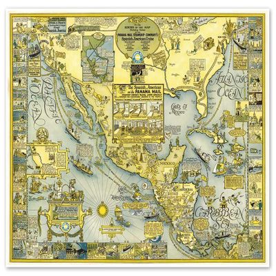 Antiguos Maps Panama Mail Steam Ship Company's Spanish American Cruise - Sea Coasts of America Map circa 1928 | Art Print Poster Vintage Wall Decor | 24 x 32 inches