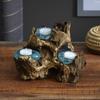 Cohasset Molten Glass | #652-3 | Triple Molten Glass Candle Holder | Tea Light Candle Holder | Natural Wood and Recycled Glass | view 2