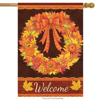 Briarwood Lane Fall Wreath Floral House Flag Welcome Autumn Leaves 28" x 40"