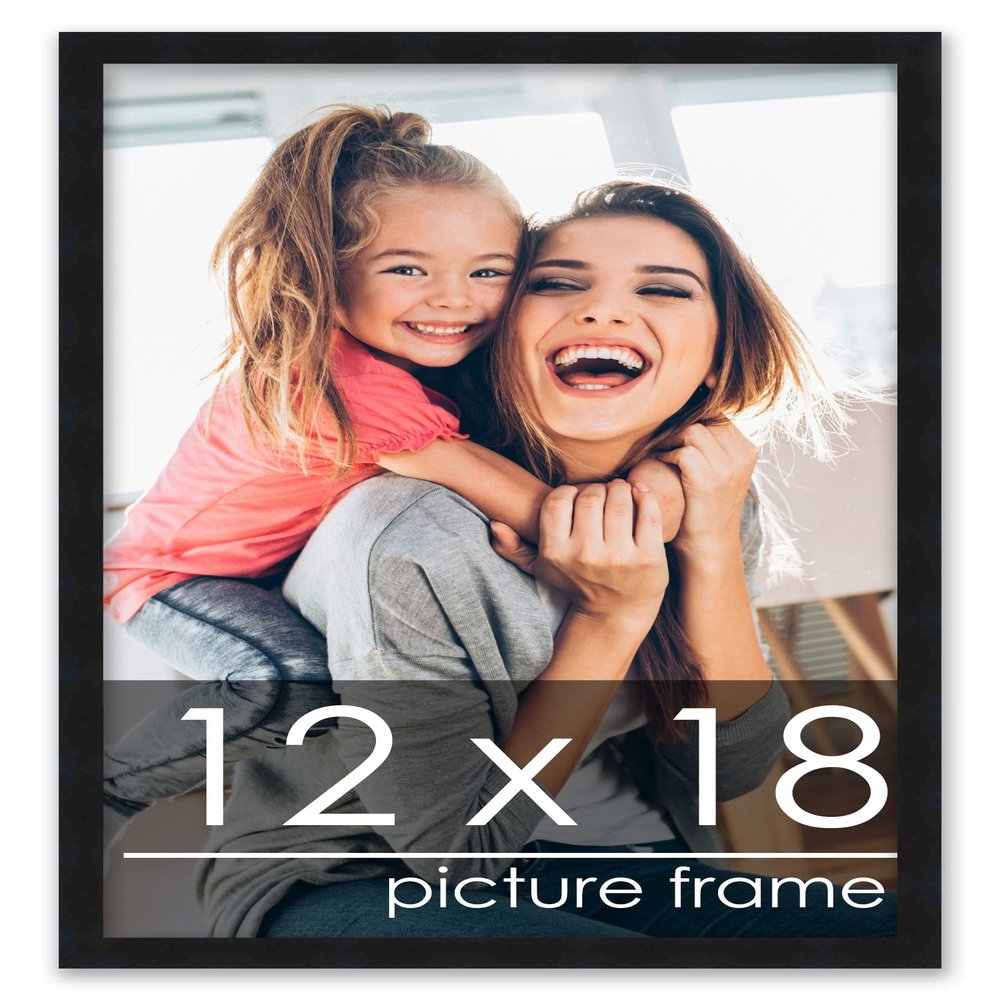 Poster Palooza 12x18 Frame Black Solid Wood Picture Frame | 0.75 Inch Moulding Width | Includes UV Acrylic Plexiglass, Foam Board Backing & Hanging Hardware