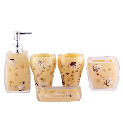 FangBoo Classy Resin Bathroom Accessories Set 5PCS Adorned with 3D Starfishes.
