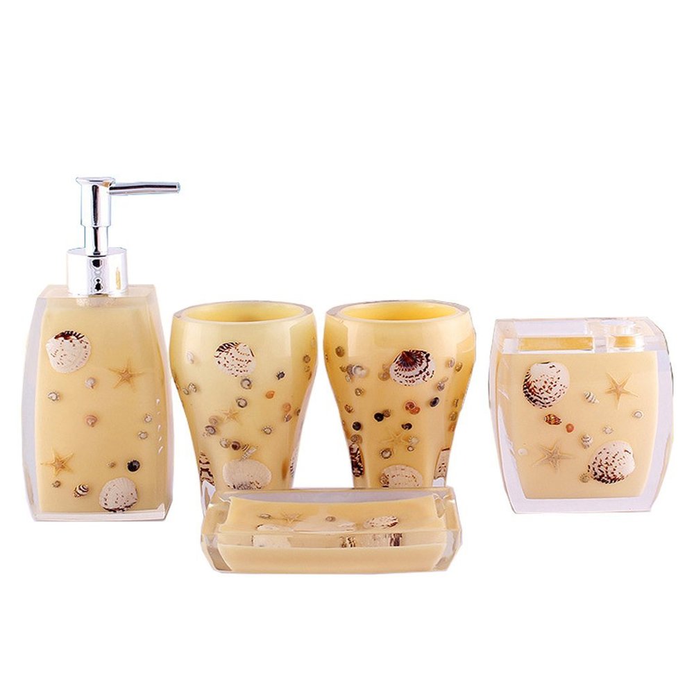 FangBoo Classy Resin Bathroom Accessories Set 5PCS Adorned with 3D Starfishes.