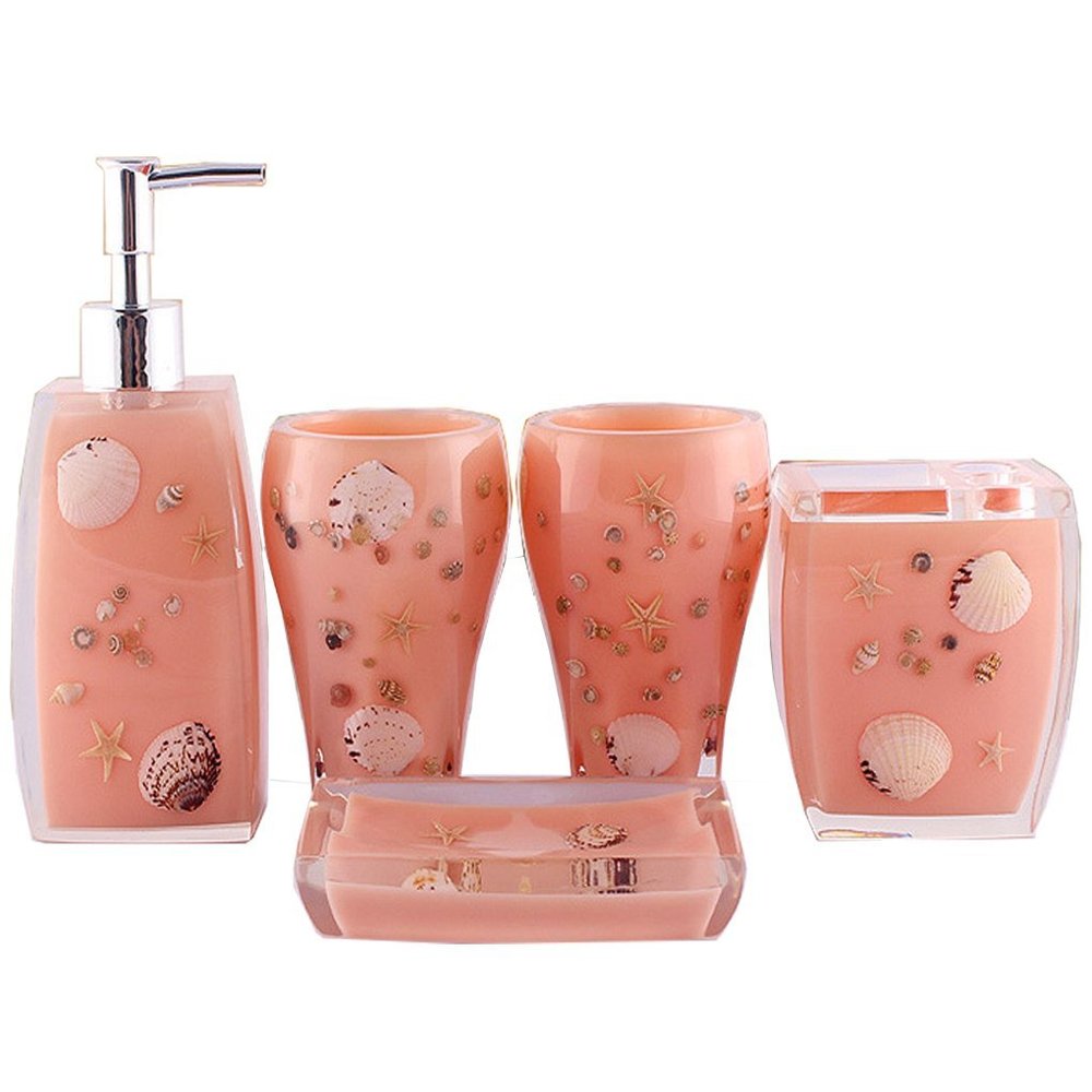 FangBoo Classy Resin Bathroom Accessories Set 5PCS Adorned with 3D Starfishes.