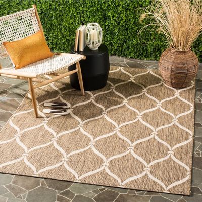 SAFAVIEH Washable Rug Outdoor Courtyard Collection - 6'7" x 9'6", Brown & Beige, Non-Shedding & Easy Cleaning, Ideal for Patio, Backyard, Mudroom (CY6654-232)