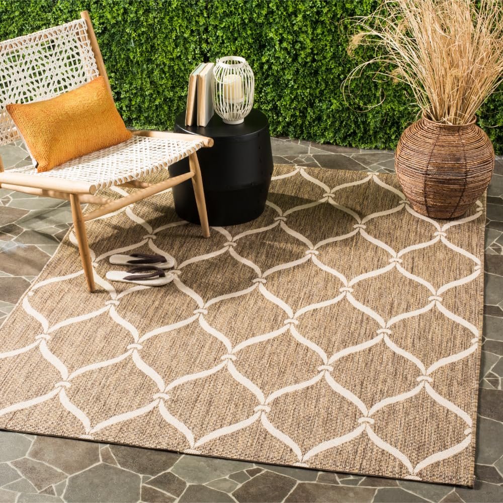 SAFAVIEH Washable Rug Outdoor Courtyard Collection - 6'7" x 9'6", Brown & Beige, Non-Shedding & Easy Cleaning, Ideal for Patio, Backyard, Mudroom (CY6654-232)
