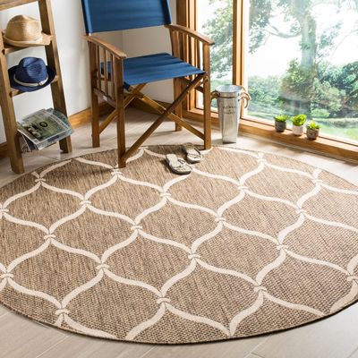 SAFAVIEH Courtyard Collection 6'7" Round Brown / Beige CY6654 Indoor/-Outdoor Waterproof Easy-Cleaning Patio Backyard Mudroom Area-Rug