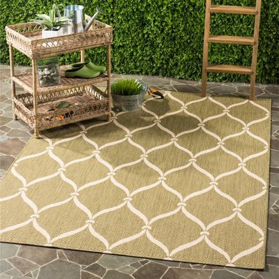 SAFAVIEH Washable Rug Outdoor Courtyard Collection - 6'7" x 9'6", Green & Beige, Non-Shedding & Easy Cleaning, Ideal for Patio, Backyard, Mudroom (CY6654-234)
