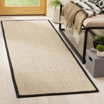SAFAVIEH Natural Fiber Collection Runner Rug - 2'6" x 10', Marble & Black, Sisal, Woven Design with Border (NF143A)