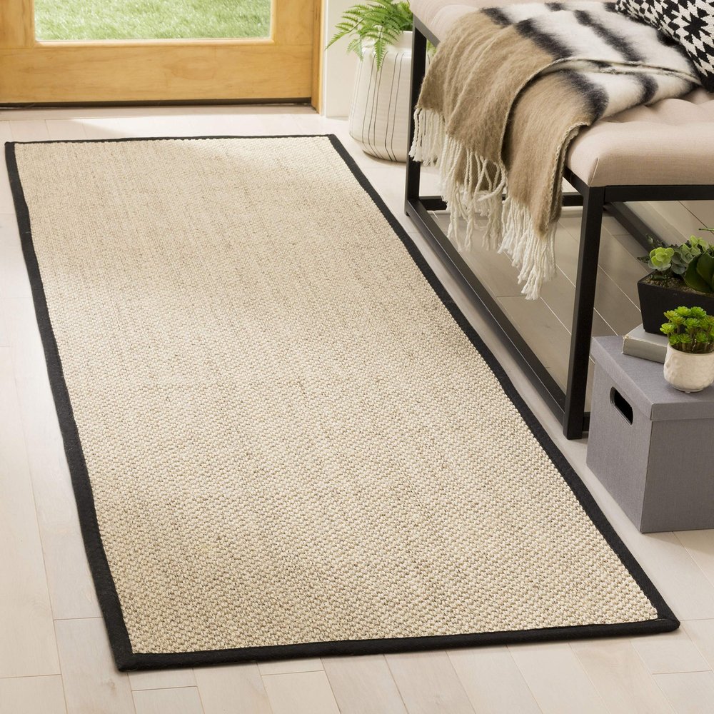 SAFAVIEH Natural Fiber Collection Runner Rug - 2'6" x 10', Marble & Black, Sisal, Woven Design with Border (NF143A)