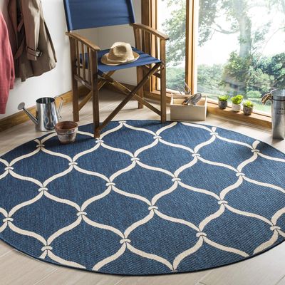 SAFAVIEH Courtyard Collection 6'7" Round Navy/Beige CY6654 Indoor/-Outdoor Waterproof Easy-Cleaning Patio Backyard Mudroom Area-Rug