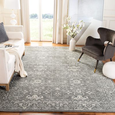 SAFAVIEH Evoke Collection Area Rug - 5'3" Square, Grey & Ivory, Shabby Chic Distressed Design, Non-Shedding & Easy Care, Ideal for High Traffic Areas in Living Room, Bedroom (EVK270S)