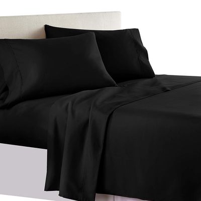 1000TC Luxurious Super Quality 100% Egyptian Cotton 4PC Bed Sheet Set 15" Inch Extra Deep Pocket California/Western/King-Cal King, Black Solid