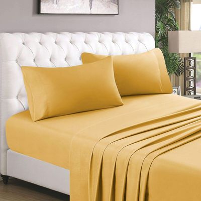 1000TC Luxurious Super Quality 100% Egyptian Cotton 4PC Bed Sheet Set 15" Inch Extra Deep Pocket California/Western/King-Cal King, Gold Solid