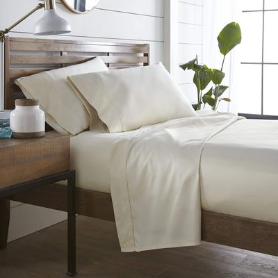 1000TC Luxurious Super Quality 100% Egyptian Cotton 4PC Bed Sheet Set 15" Inch Extra Deep Pocket Emperor/Wyoming King, Ivory Solid