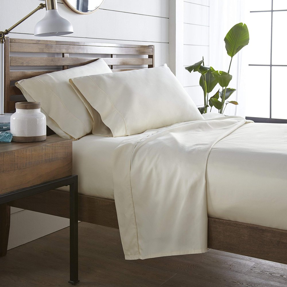 1000TC Luxurious Super Quality 100% Egyptian Cotton 4PC Bed Sheet Set 15" Inch Extra Deep Pocket Emperor/Wyoming King, Ivory Solid