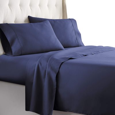 1000TC Luxurious Super Quality 100% Egyptian Cotton 4PC Bed Sheet Set 15" Inch Extra Deep Pocket King/ Standard or Eastern King, Navy Blue Solid