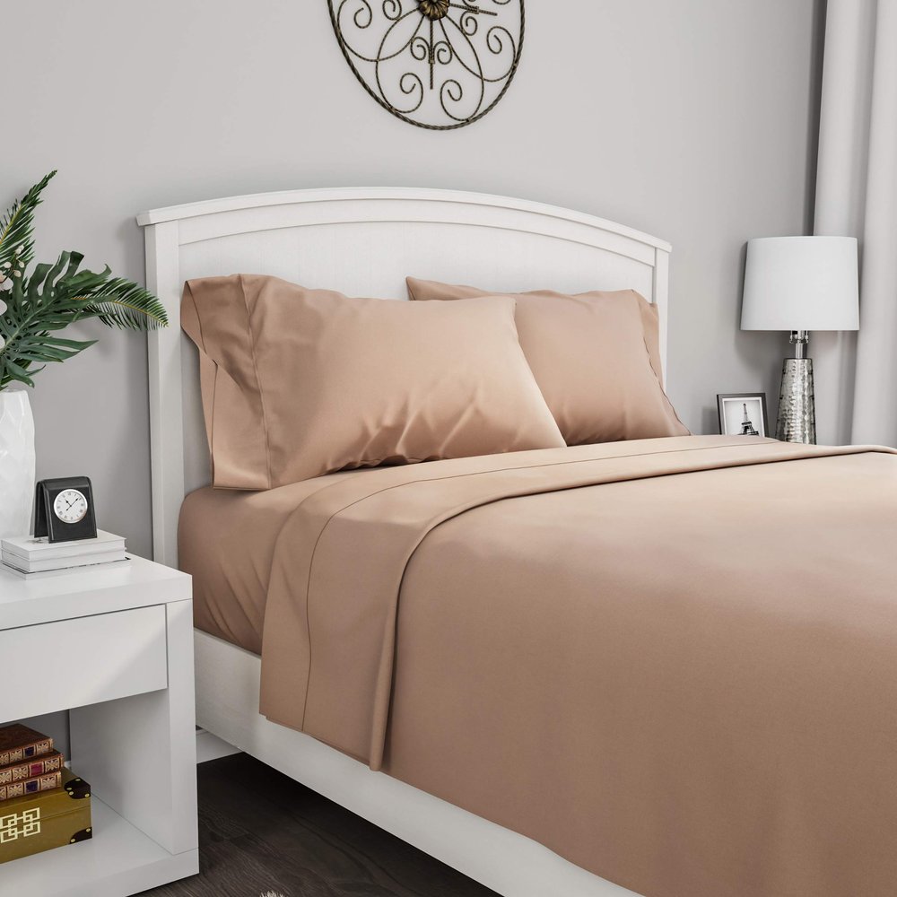 1000TC Luxurious Super Quality 100% Egyptian Cotton 4PC Bed Sheet Set 15" Inch Extra Deep Pocket Emperor/Wyoming King, Taupe Solid