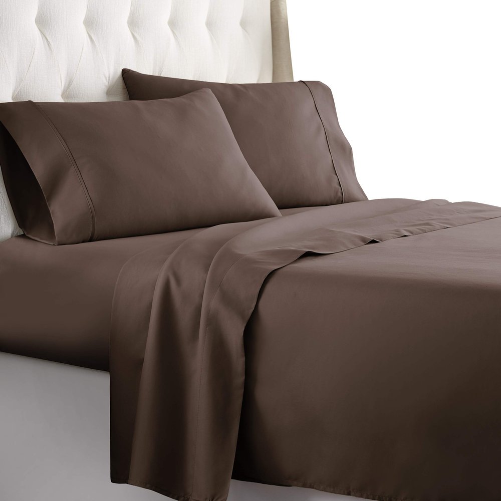 1000TC Luxurious Super Quality 100% Egyptian Cotton 4PC Bed Sheet Set 15" Inch Extra Deep Pocket King/ Standard or Eastern King, Chocolate Solid