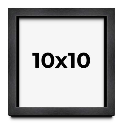 10x10 Frame Charcoal Black Wood Texture Picture Frame | Solid Wood | 0.75 Inch Moulding Width | 0.5 Inch Rabbet Depth | UV Acrylic Plexiglass, Foam Board Backing, & Hanging Hardware Included
