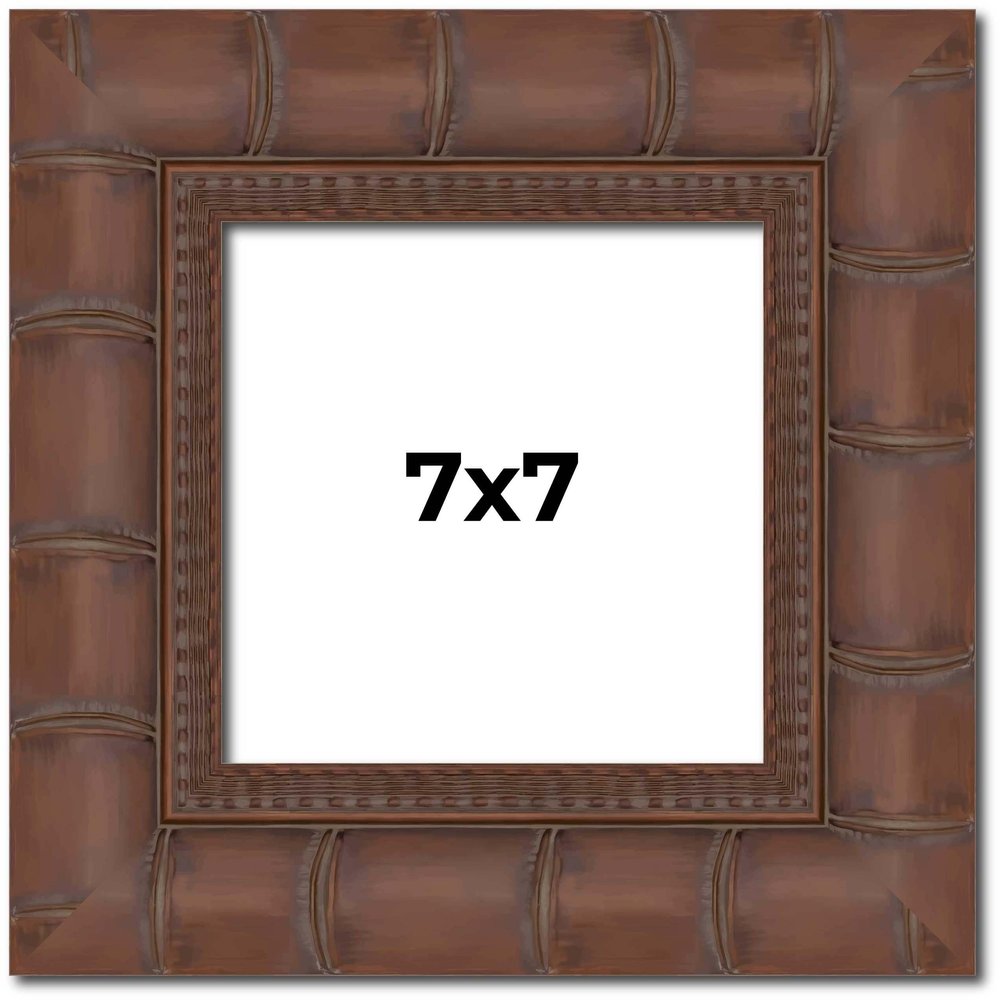 Poster Palooza 7x7 Frame Brown Bamboo Solid Wood Picture Frame | 2.75 Inch Moulding Width | Includes UV Acrylic Plexiglass, Foam Board Backing & Hanging Hardware