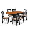 East West Furniture AVAT7-BLK-C 7 Piece Kitchen Table Set Consist of an Oval Dining Table with Butterfly Leaf and 6 Linen Fabric Upholstered Dining Chairs, 42x60 Inch, Black & Cherry view 1