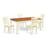 East West Furniture DOPL5-WHI-C 5 Piece Dinette Set for 4 Includes a Rectangle Dining Room Table with Butterfly Leaf and 4 Linen Fabric Kitchen Dining Chairs, 42x78 Inch, Buttermilk & Cherry view 1
