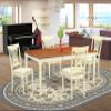 East West Furniture DOPL5-WHI-C 5 Piece Dinette Set for 4 Includes a Rectangle Dining Room Table with Butterfly Leaf and 4 Linen Fabric Kitchen Dining Chairs, 42x78 Inch, Buttermilk & Cherry view 2