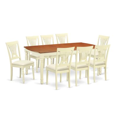 East West Furniture DOPL9-WHI-C 9 Piece Dining Table Set Includes a Rectangle Dining Room Table with Butterfly Leaf and 8 Linen Fabric Upholstered Chairs, 42x78 Inch, Buttermilk & Cherry