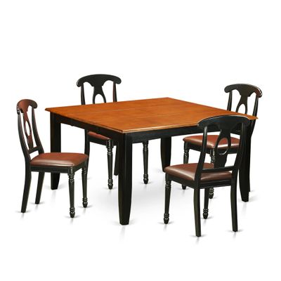 East West Furniture PFKE5-BCH-LC 5 Piece Dinette Set for 4 Includes a Square Dining Room Table with Butterfly Leaf and 4 Faux Leather Upholstered Dining Chairs, 54x54 Inch, Black & Cherry