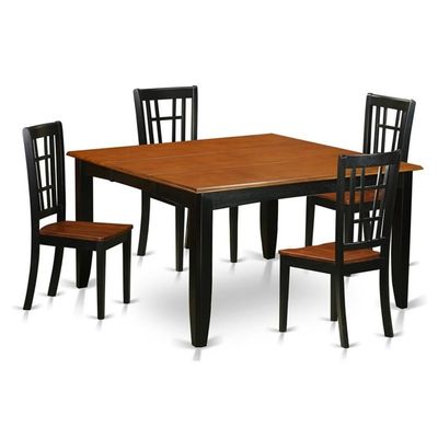 East West Furniture PFNI5-BCH-W 5 Piece Dining Set Includes a Square Dining Room Table with Butterfly Leaf and 4 Wood Seat Chairs, 54x54 Inch, Black & Cherry