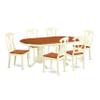 East West Furniture PLKE7-WHI-W 7 Piece Modern Dining Table Set Consist of an Oval Wooden Table with Butterfly Leaf and 6 Dining Chairs, 42x78 Inch, Buttermilk & Cherry view 1