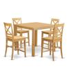 East West Furniture CFQU5-OAK-W 5 Piece Counter Height Pub Set Includes a Square Dining Table and 4 Dining Room Chairs, 42x42 Inch, Oak view 1