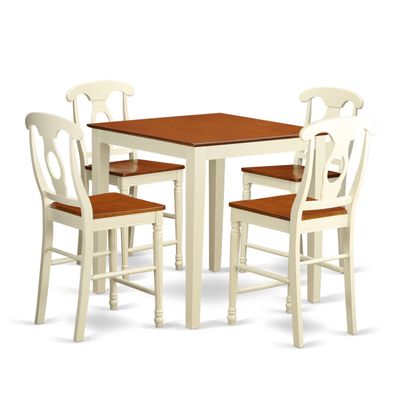 East West Furniture VNKE5-WHI-W 5 Piece Kitchen Counter Set Includes a Square Dining Table and 4 Dining Room Chairs, 36x36 Inch, Buttermilk & Cherry