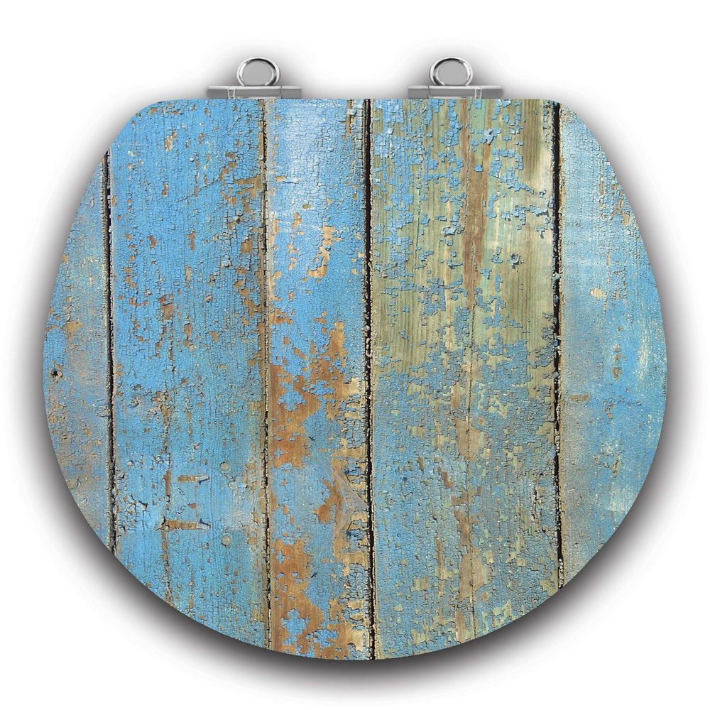 TOPSEAT Art of Acryl Round Toilet Seat w/Slow Close Chromed Metal Hinges, Wood, Shabby Chic