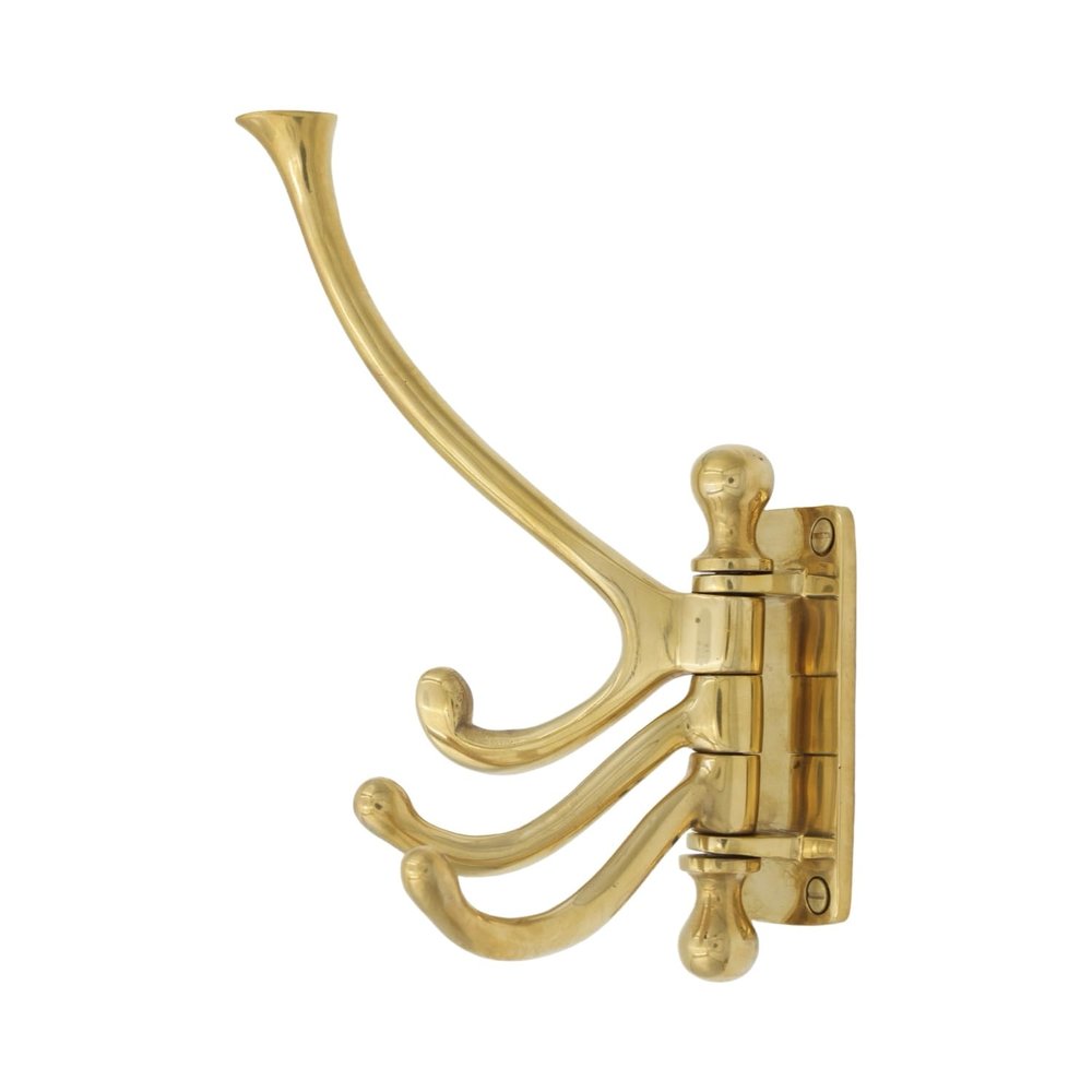 The King's Bay Three Arm Swivel Coat Hook in Polished Brass