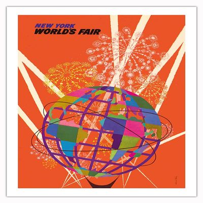 1964 New York Worlds Fair - The Unisphere Globe - Vintage Travel Poster by David Klein c.1964 - Bamboo Fine Art 290gsm Paper Print (Unframed) 24x32in