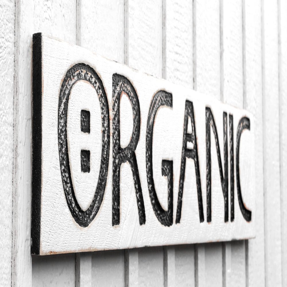 Organic Sign (Available in 3 Sizes) Long-Carved in Wood Board Rustic Distressed Advertisement Farmhouse Farmers Market Style Stand Wooden Kitchen Decor