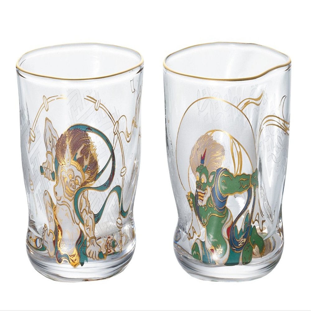 ADERIA S6226 Japanese Sake Glasses, Fujin and Thunder Sake Glass Pair Set, 3.4 fl oz (100 ml), Pair Set, Made in Japan, Comes in a Cosmetic Box, Guinrinks, Glasses, Stylish Gift, Women's, Mother's