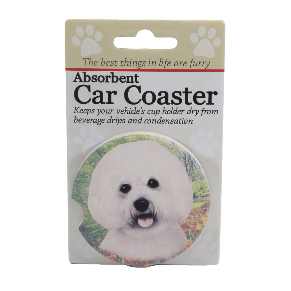 ES Pets Absorbent Stoneware Car Cup Holder Coaster, Bichon Frise