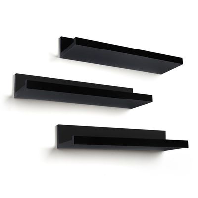 Americanflat 14" Floating Shelves for Wall - Set of 3 - Made of Engineered Wood with Lipped Ledge - Floating Wall Shelves for Bedroom, Bathroom, Kitchen, Office, and Living Room - Black