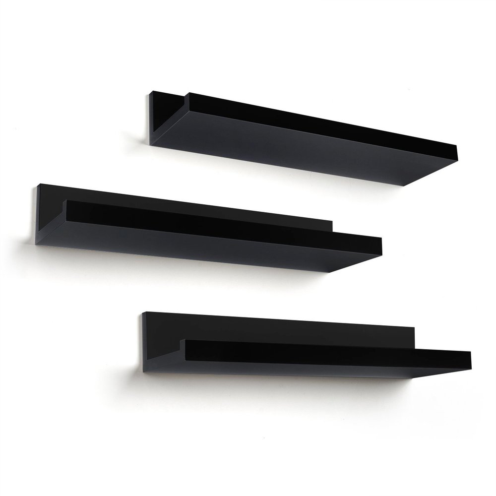 Americanflat 14" Floating Shelves for Wall - Set of 3 - Made of Engineered Wood with Lipped Ledge - Floating Wall Shelves for Bedroom, Bathroom, Kitchen, Office, and Living Room - Black