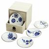 01894 Ceramic Indigo, Indigo Flowers, Small Plates, Multicolor, Drawer Wooden Box view 1