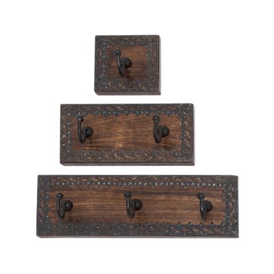 Deco 79 Wood Metal Wall Hook S/3 12", 8", 4" W - 14442