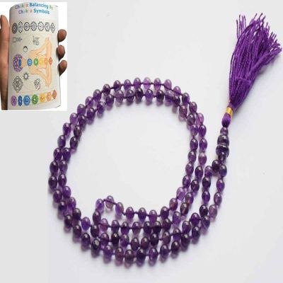 Amethyst Healing Mala Beads (108+1) Hand-Knotted 67mm Gemstone Japa Mala for Meditation, Mindfulness & Spiritual Growth
