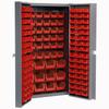 Global Industrial Deep Door Bin Cabinet, Includes 144 Red Plastic Bins, Padlockable Steel Cabinet, 38" W x 24" D x 72" H, for Tool and Parts Storage, Assembly Required view 1